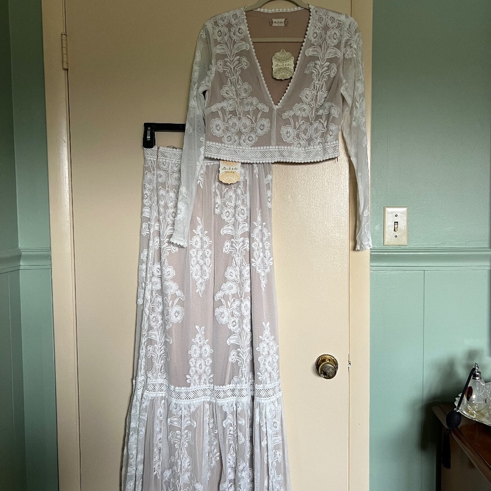 Altered State Ivory lace top size large and matching lace maxi skirt size medium